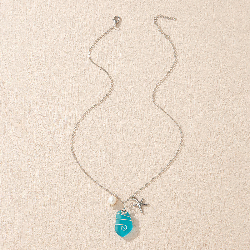Wholesale Beautiful Colored Sea Glass Pendant Sweater Necklace